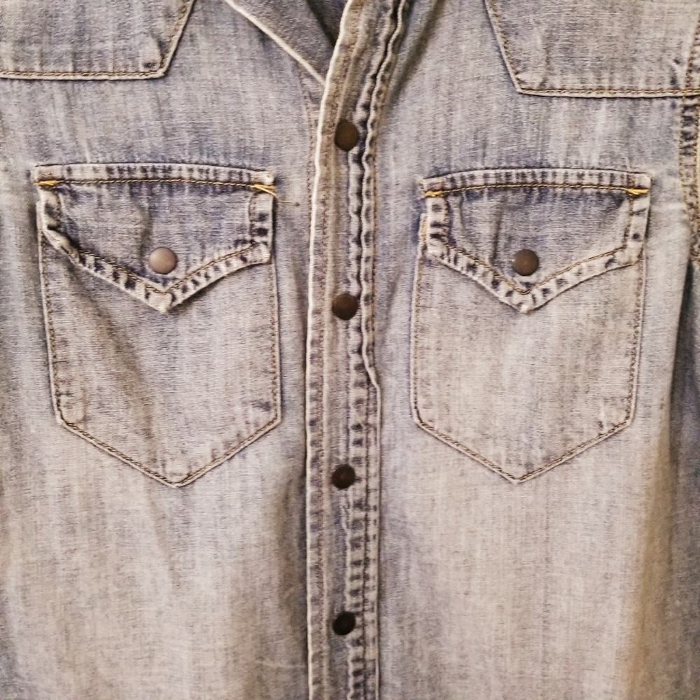 Madewell Snap Button Down Denim Chambray Shirt Xs - image 4